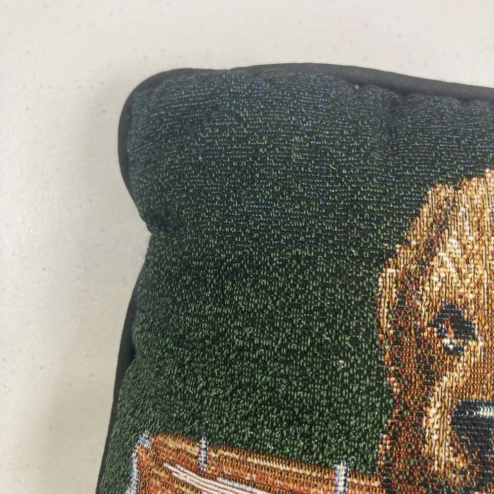 Vtg Puppy Lab Dog Christmas Tapestry Small‎ Decorative Throw Pillow Presents 11